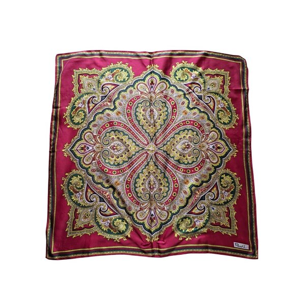 Vintage Paoli Paisley Design Square Scarf 27" Acetate Burgundy Multicolor Japan - Picture 1 of 9
